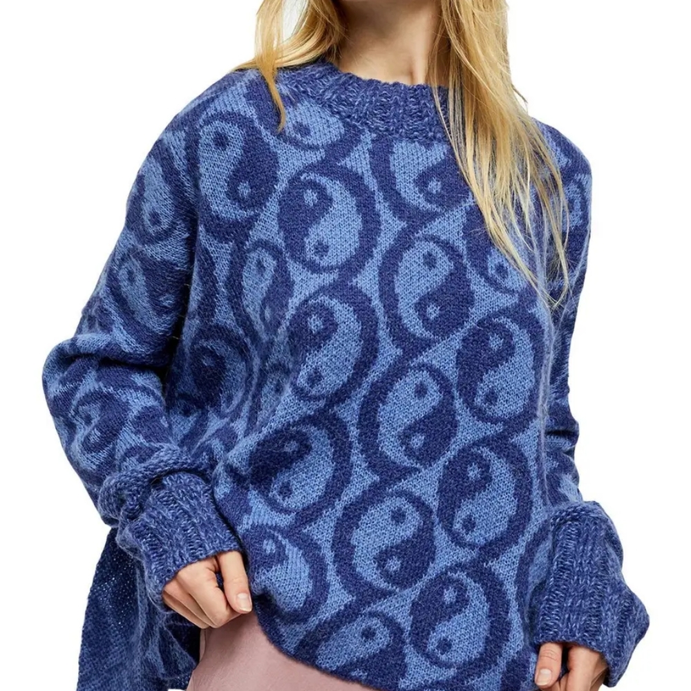 Free People Women's Yin Yang Sweater Blue Size Large